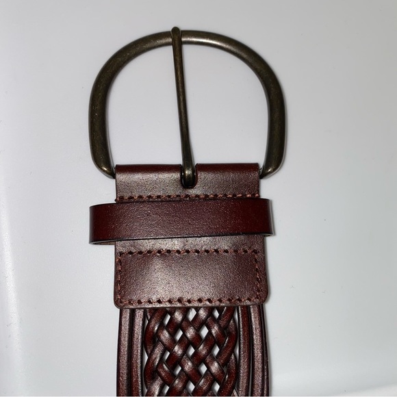 Woven Brown Leather Wide Belt - Picture 3 of 7